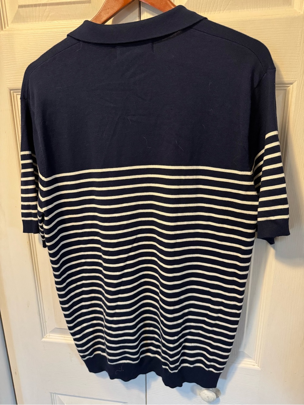 Frederick Anderson of Cogenhagen Men's Navy & White Striped Knit Polo - Picture 5 of 5